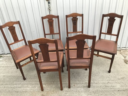 Art Nouveau Style Chairs in Leather, 1920, Set of 6-WQQ-1249050