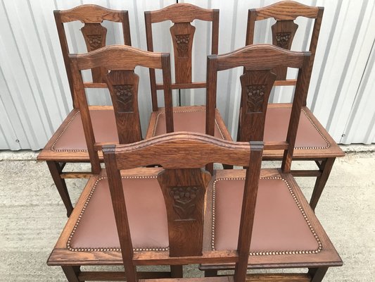 Art Nouveau Style Chairs in Leather, 1920, Set of 6-WQQ-1249050