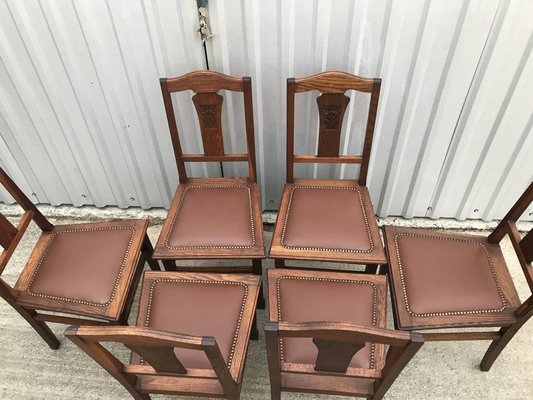 Art Nouveau Style Chairs in Leather, 1920, Set of 6-WQQ-1249050