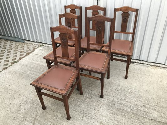 Art Nouveau Style Chairs in Leather, 1920, Set of 6-WQQ-1249050