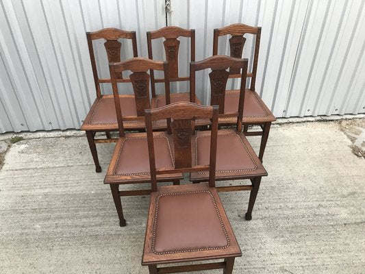 Art Nouveau Style Chairs in Leather, 1920, Set of 6-WQQ-1249050