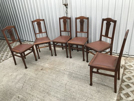 Art Nouveau Style Chairs in Leather, 1920, Set of 6-WQQ-1249050