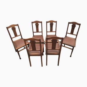 Art Nouveau Style Chairs in Leather, 1920, Set of 6-WQQ-1249050