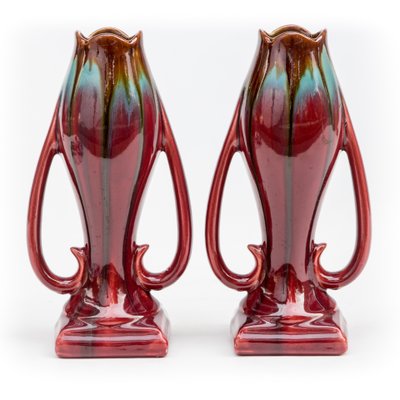 Art Nouveau Style Floral Vases, 1970s, Set of 2-FSD-846159