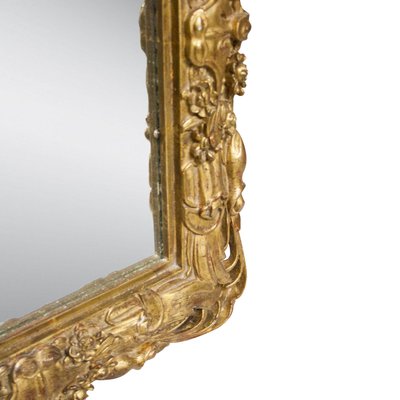 Art Nouveau Style Rectangular Gold Foil Hand Carved Wooden Mirror, 1970s-UZ-1155367