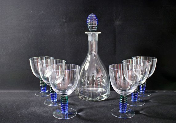 Art Nouveau Style Wine Glasses and Decanter, 1965, Set of 7-YZB-1822501