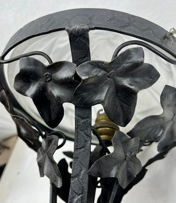 Art Nouveau Table Lamp in Wrought Iron with Glass Shade in the style of Val Saint Lambert, 1930s-MJY-1769407