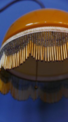 Art Nouveau Table Lamp with Bronze Base and Round Glas Shade with Glas Beads, Germany, 1970s-KK-1814645