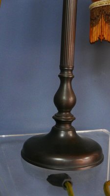 Art Nouveau Table Lamp with Bronze Base and Round Glas Shade with Glas Beads, Germany, 1970s-KK-1814645