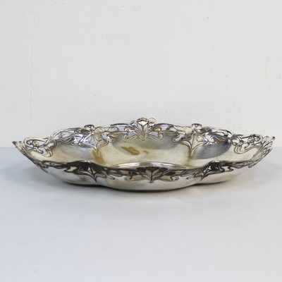 Art Nouveau Tray in Silver-Plated Brass-NE-1285564