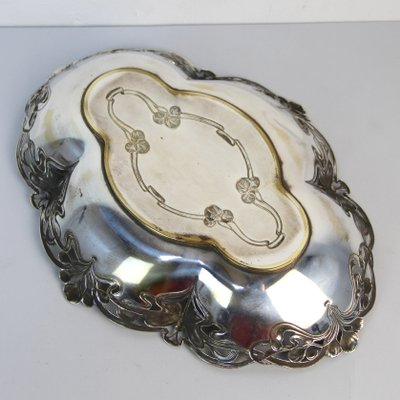 Art Nouveau Tray in Silver-Plated Brass-NE-1285564