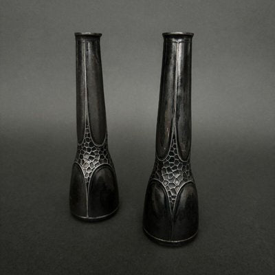 Art Nouveau Vases in Silver-Plated Metal by Orivit, 1900s, Set of 2-QKG-2035271