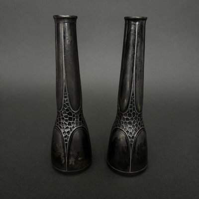 Art Nouveau Vases in Silver-Plated Metal by Orivit, 1900s, Set of 2-QKG-2035271