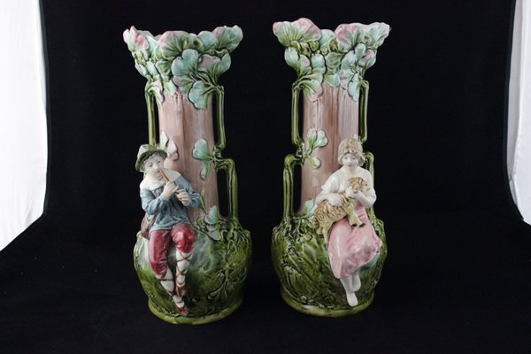 Art Nouveau Vases with Children and Foliage, Cecoslovakia, 1900s, Set of 2-IJR-1402649