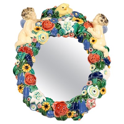 Art Nouveau Wall Mirror with Flowers and Cupids by Michael Powolny, 1890s-EMT-1746608