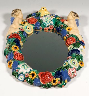 Art Nouveau Wall Mirror with Flowers and Cupids by Michael Powolny, 1890s-EMT-1746608