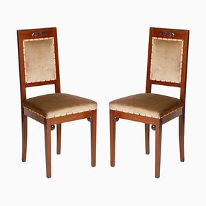 Art Nouveau Walnut and Taupe Velvet Dining Chairs from Wiener Werkstatte, Set of 2-NJV-679046