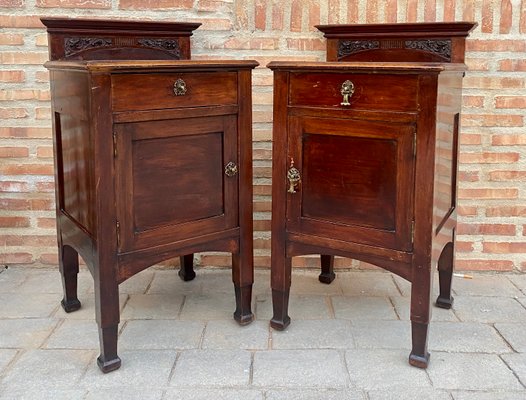 Art Nouveau Walnut Nightstands, 1900s, Set of 2-NOU-1361725