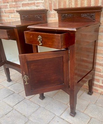 Art Nouveau Walnut Nightstands, 1900s, Set of 2-NOU-1361725