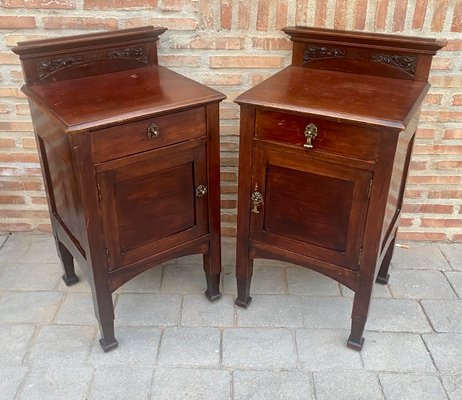 Art Nouveau Walnut Nightstands, 1900s, Set of 2-NOU-1361725