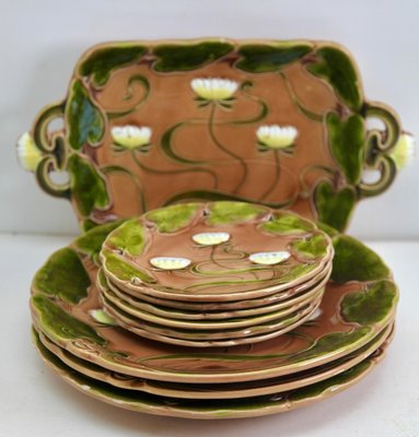 Art Nouveau Water Lily Majolica Service by Villeroy & Boch for Schramberg, Set of 10-MJY-1419238