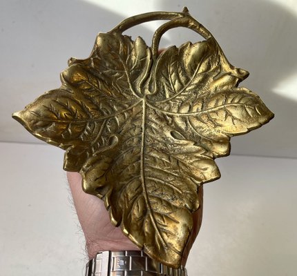 Art Nouveau Wine Leaf Dish and Letter Opener in Brass, 1940s, Set of 2-LCR-1805425