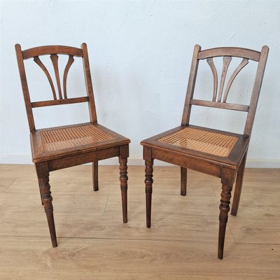 Art Nouveau Wooden Chairs with Rattan Weave, 1890s, Set of 2-WK-2020650