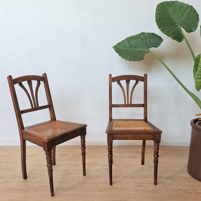 Art Nouveau Wooden Chairs with Rattan Weave, 1890s, Set of 2-WK-2020650