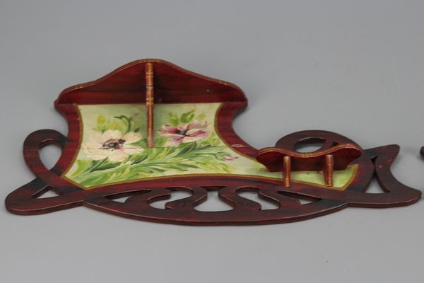 Art Nouveau Wooden Hand-Painted Floral Shelves, Germany, 1910, Set of 2-KEG-1377966