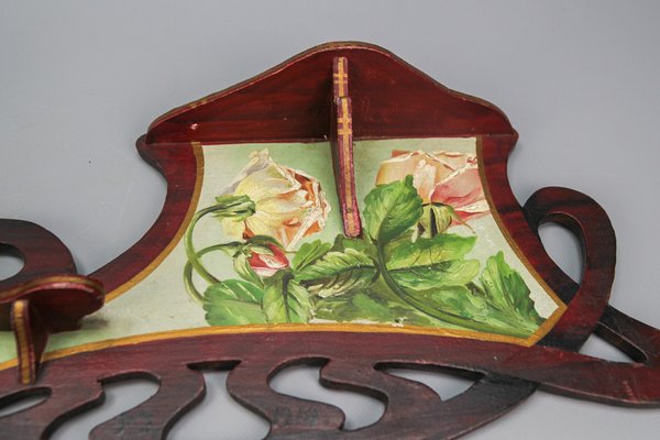 Art Nouveau Wooden Hand-Painted Floral Shelves, Germany, 1910, Set of 2-KEG-1377966