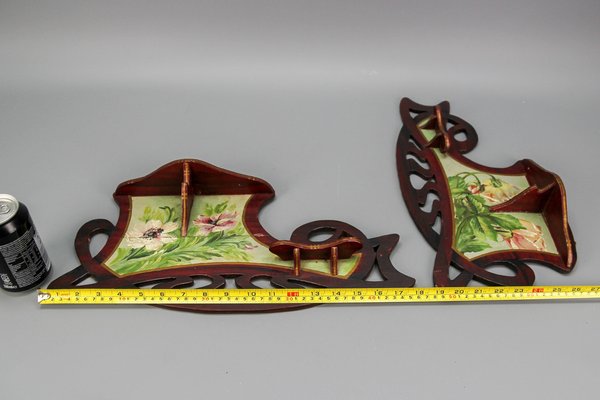 Art Nouveau Wooden Hand-Painted Floral Shelves, Germany, 1910, Set of 2-KEG-1377966