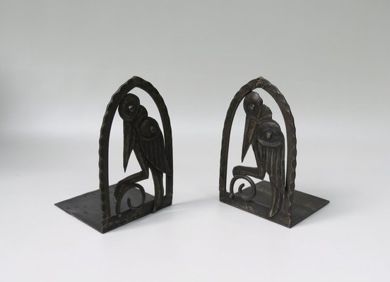 Art Nouveau Wrought Iron Book Supports Marabu in the style of Edgar Brandt, 1890s, Set of 2-EY-1757159