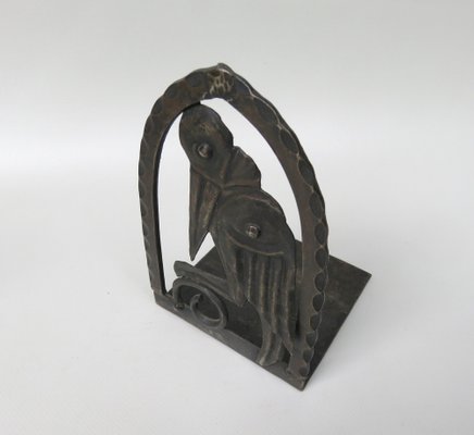 Art Nouveau Wrought Iron Book Supports Marabu in the style of Edgar Brandt, 1890s, Set of 2-EY-1757159