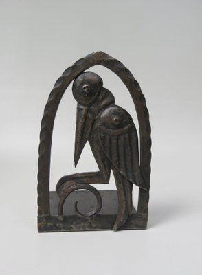 Art Nouveau Wrought Iron Book Supports Marabu in the style of Edgar Brandt, 1890s, Set of 2-EY-1757159