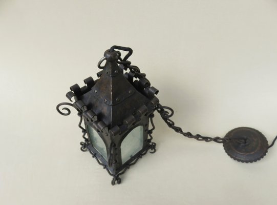 Art Nouveau Wrought Iron Lantern Ceiling Lamp-EY-713797