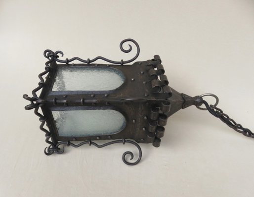 Art Nouveau Wrought Iron Lantern Ceiling Lamp-EY-713797