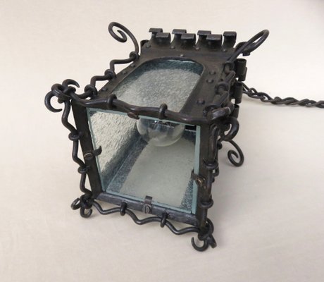 Art Nouveau Wrought Iron Lantern Ceiling Lamp-EY-713797