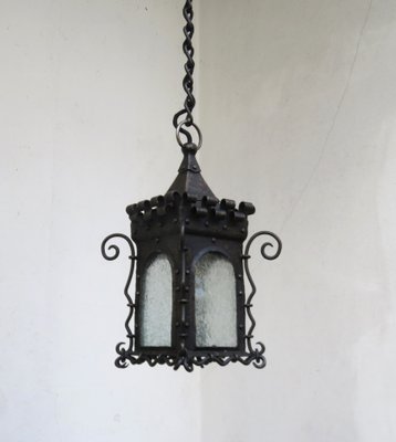 Art Nouveau Wrought Iron Lantern Ceiling Lamp-EY-713797