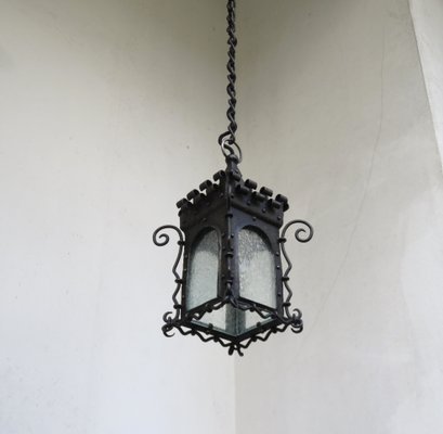 Art Nouveau Wrought Iron Lantern Ceiling Lamp-EY-713797