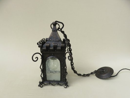 Art Nouveau Wrought Iron Lantern Ceiling Lamp-EY-713797