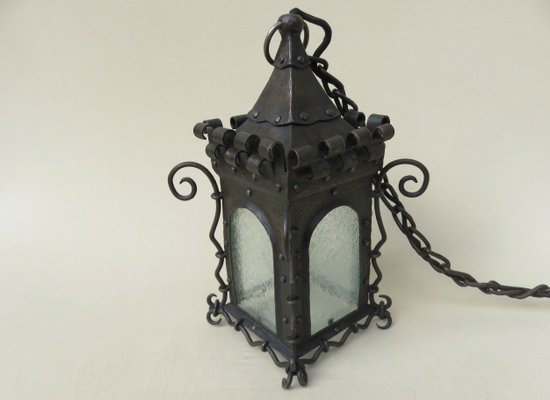 Art Nouveau Wrought Iron Lantern Ceiling Lamp-EY-713797