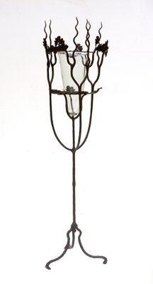 Art Nouveau Wrought Iron & Murano Glass Pedestal by Alberto Gerardi, 1890s-KGD-1761510