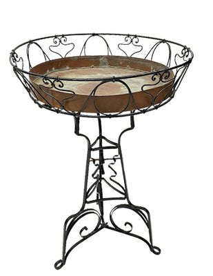 Art Nouveau Wrought Iron Plant Table with Copper Tray, 1900s-UCH-1224539