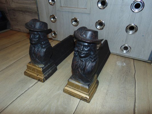 Art Noveau Cast Iron Fireplace Bases with Figures-CAQ-1275875