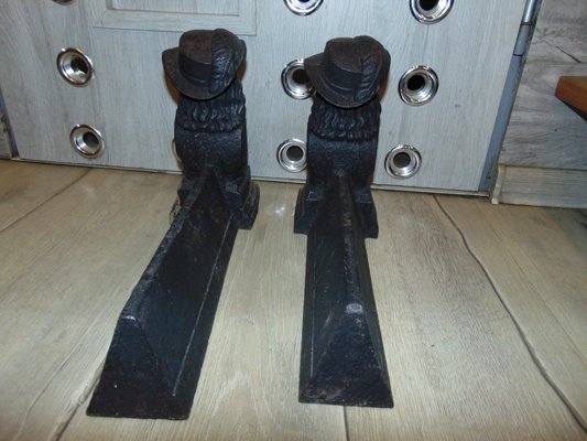 Art Noveau Cast Iron Fireplace Bases with Figures-CAQ-1275875