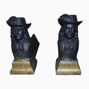 Art Noveau Cast Iron Fireplace Bases with Figures-CAQ-1275875