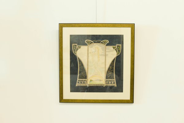 Art Noveau Drawing, 1900s, Watercolor on Paper, Framed-UJE-1233759