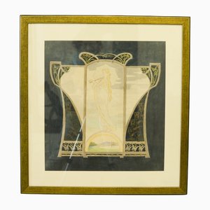 Art Noveau Drawing, 1900s, Watercolor on Paper, Framed-UJE-1233759