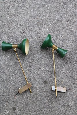 Articulated Wall Lamps in Brass and Green Lacquered Aluminum, 1950, Set of 2-EH-1450994