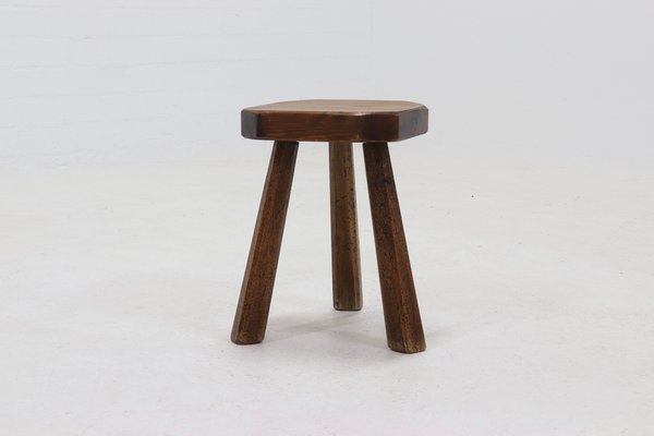 Artisan Stained Pine Stool, France, 1950s-VV-1725420